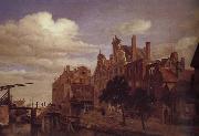 Jan van der Heyden Canal bridge oil painting
